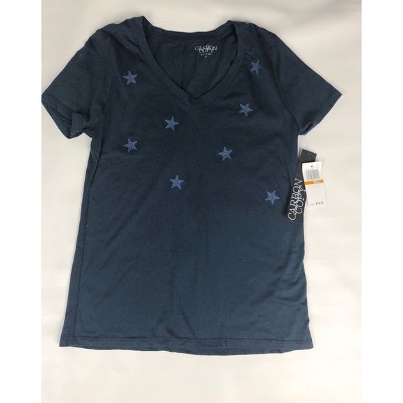 Carbon Copy Women's T Shirt  Navy Blue Star Print - Picture 1 of 4